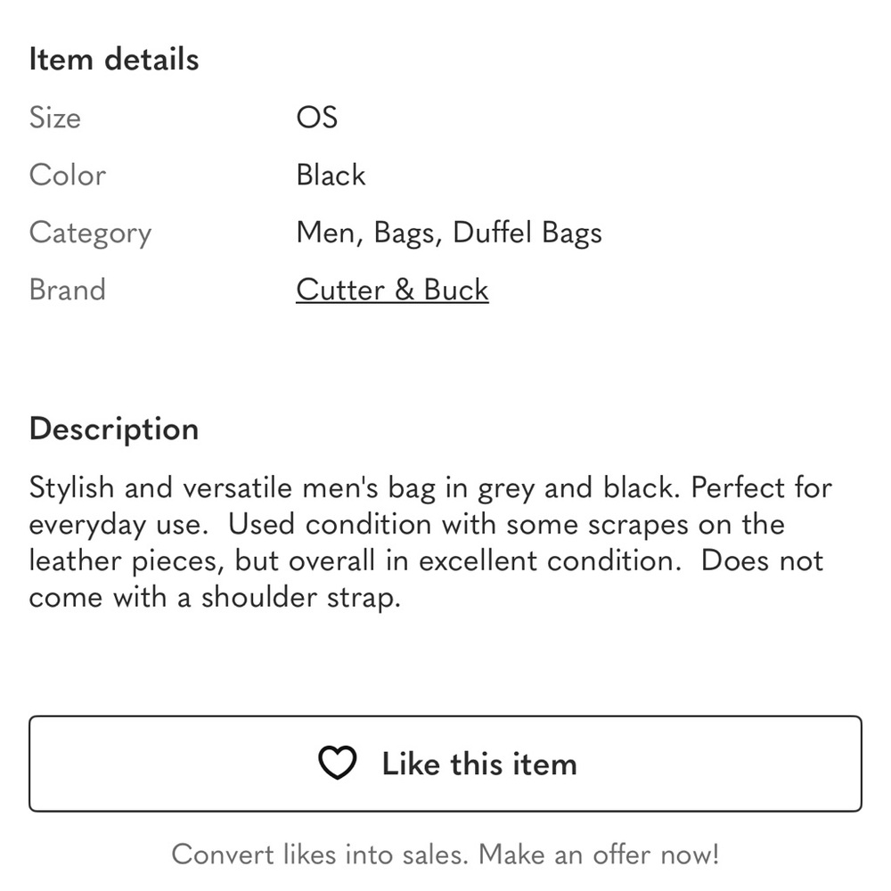 Cutter & Buck Black Duffel Bag - Picture 5 of 5